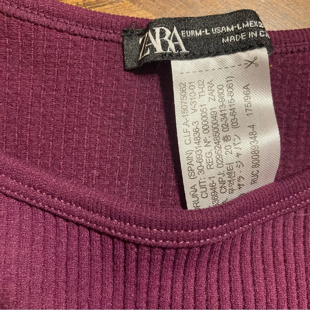 Zara Women's Top M Purple‎ Nylon with Elastane Long Sleeve Round Neck Cropped